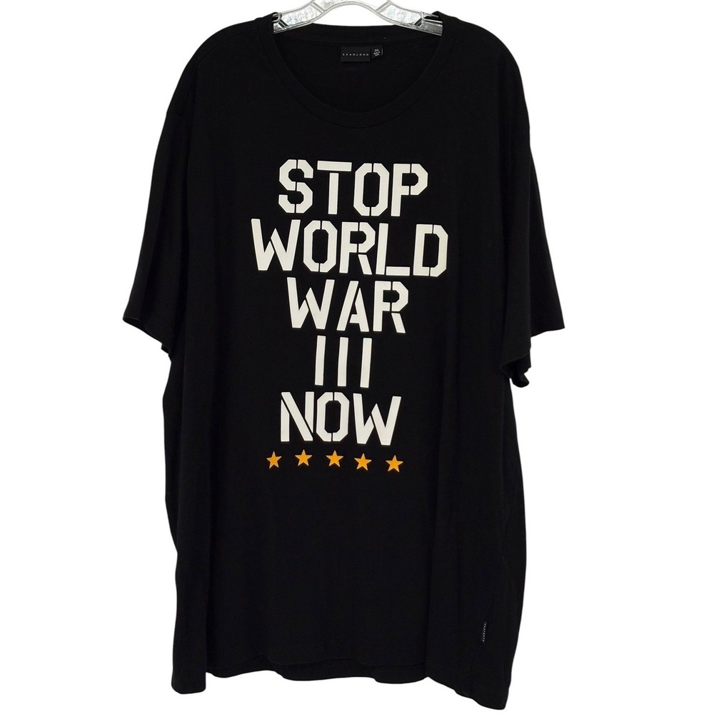 Sean John T-Shirt Black Stop World War III Now‎ Graphic 100% Cotton 3XL